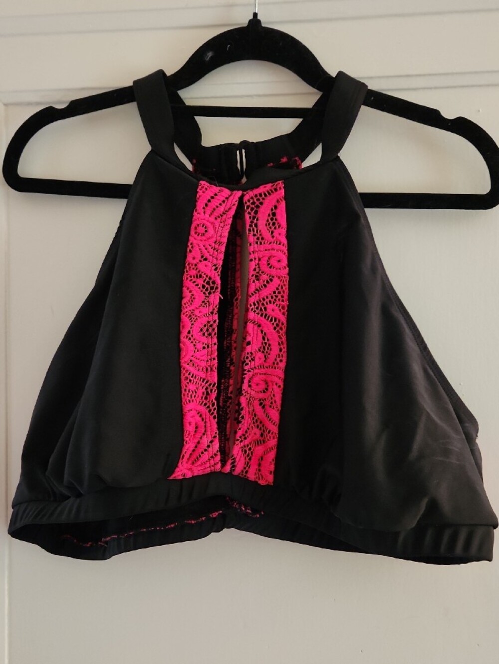 Black & Hot Pink Lace Two Piece Bathing Suit